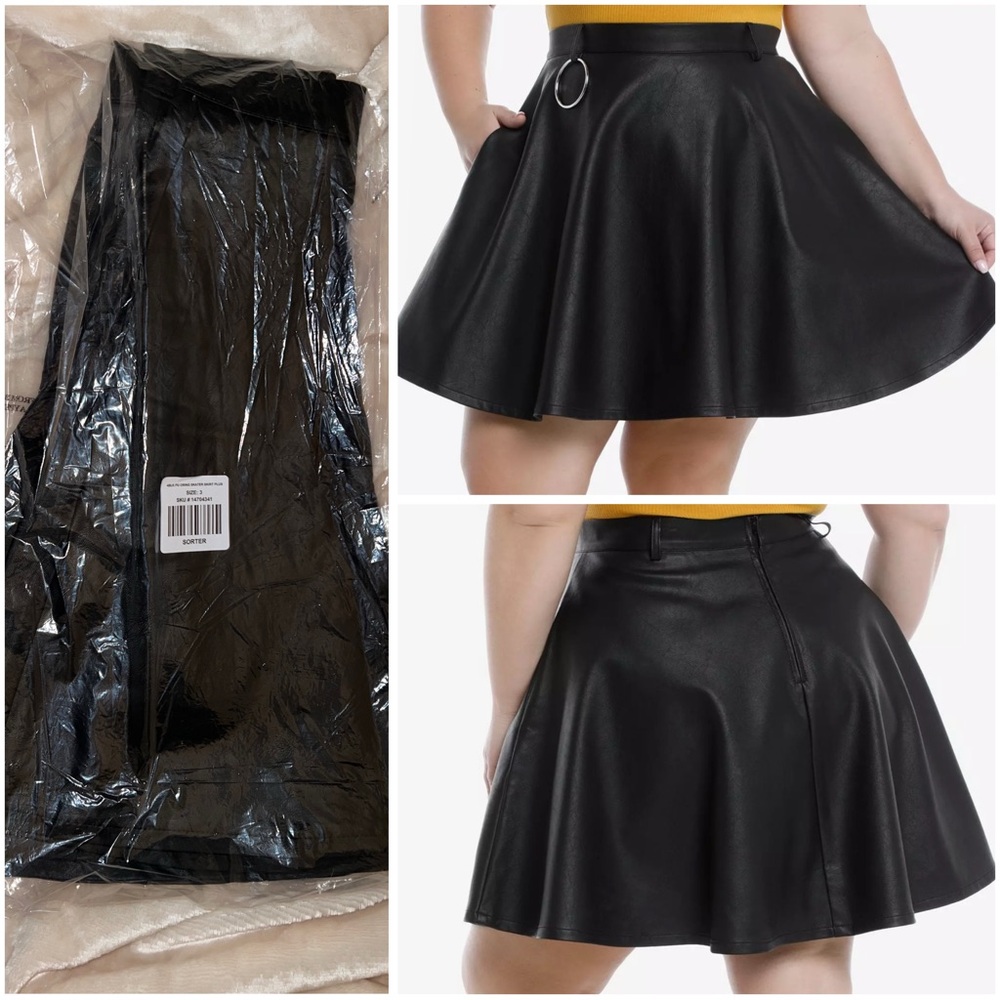 NWT in Packaging HOT TOPIC Faux Leather & O-Ring Skater Skirt Plus Size 3X